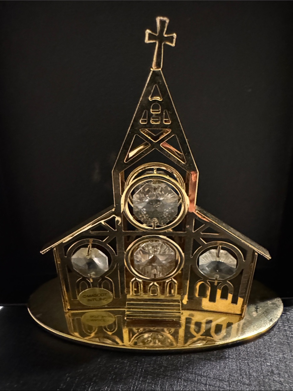 24 Kt Gold Plated Mini Crystal Church Decorative Accent